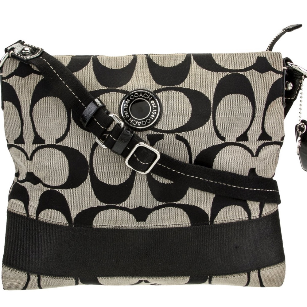 NEW! Coach Black and Gray Crossbody Bag with Geometric Design